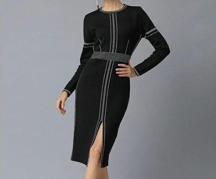 アル キレイめ 大きいサイズ 通勤 エレガント 長袖ワンピース ゆったり aライン フレア 体型カバー 大人 送料無料 黒 ブラック(4.0)