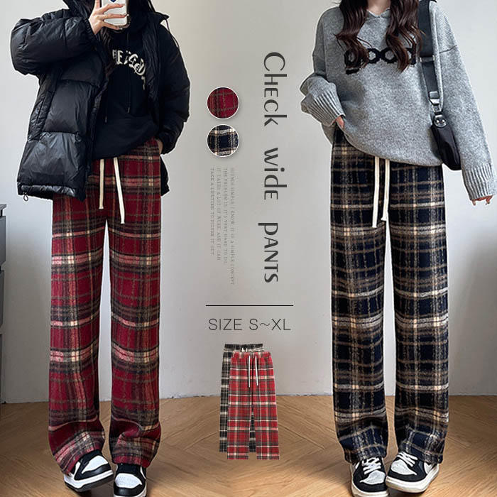 トゴム パンツ ゆったり ボトムス ロング リラックス ストリート 着痩せ 大きいサイズ おしゃれ カジュアル 裏起毛 秋冬 赤 紺色