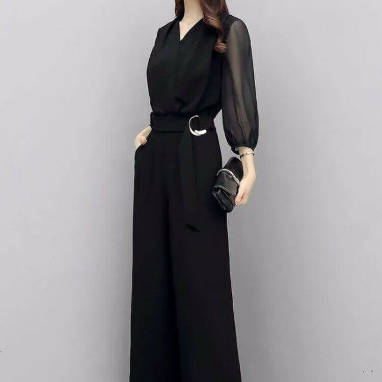 袖あり パーティードレス 七分袖 パンツドレス ロング丈 結婚式 Vネック オールインワン パンツドレス レディース ワイドパンツ オーバーオール 母 春 夏 秋 体型カバー 卒業式スーツ 大きいサイズ パーティー 披露宴 二次会 20代 30代 40代 50代 3
