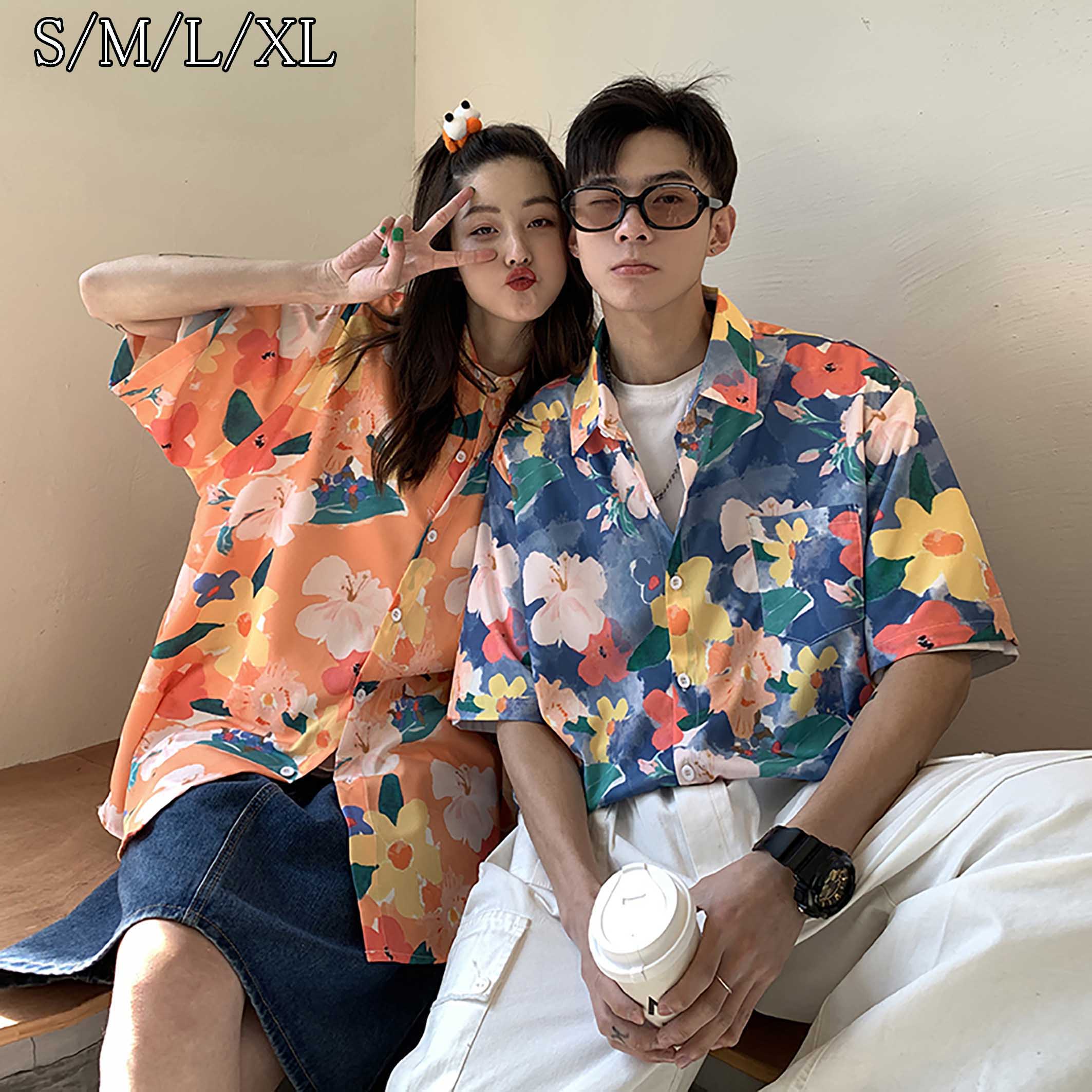 樂天商城 - ブラウス 男 女 カップル 半袖シャツ 花柄ブラウス 半袖シャツ 総柄ゆったり 韓国 ファッション 旅行 おしゃれ ビーチ リゾート 人気 カワイイ ベーシック 春 夏 秋 送料無料