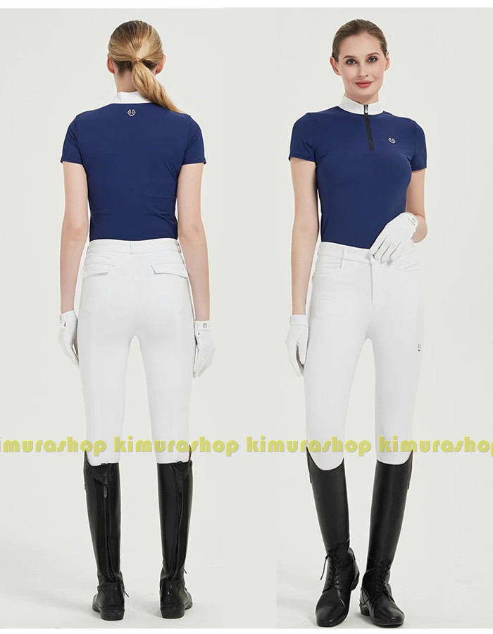 パブロ楽天市場店の乗馬ウェア スポーツウェア シャツ 半袖 ストレッチシャツ 女性用 乗馬用 速乾性 通気性 吸汗性 レディース レイヤー ハイネック 涼感 馬 乗馬 スリム アパレル ウェア ジッパー シャツ 夏 クール オールシーズン 乗馬シャツ 乗馬用品｜アングル3