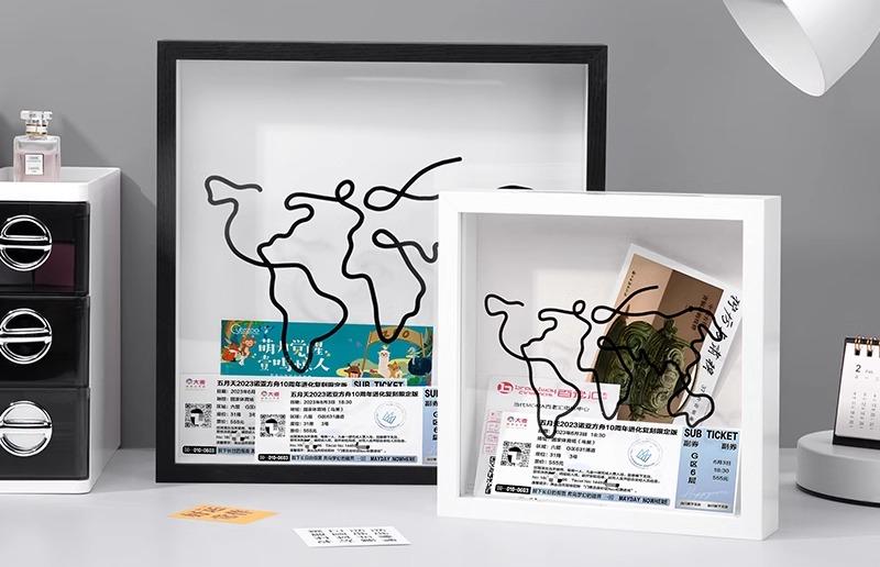 記念写真 フォトスタンド アクリル ホワイト オブジェ 世界地図 切符 チケット クリア ナチュラル ブラ..