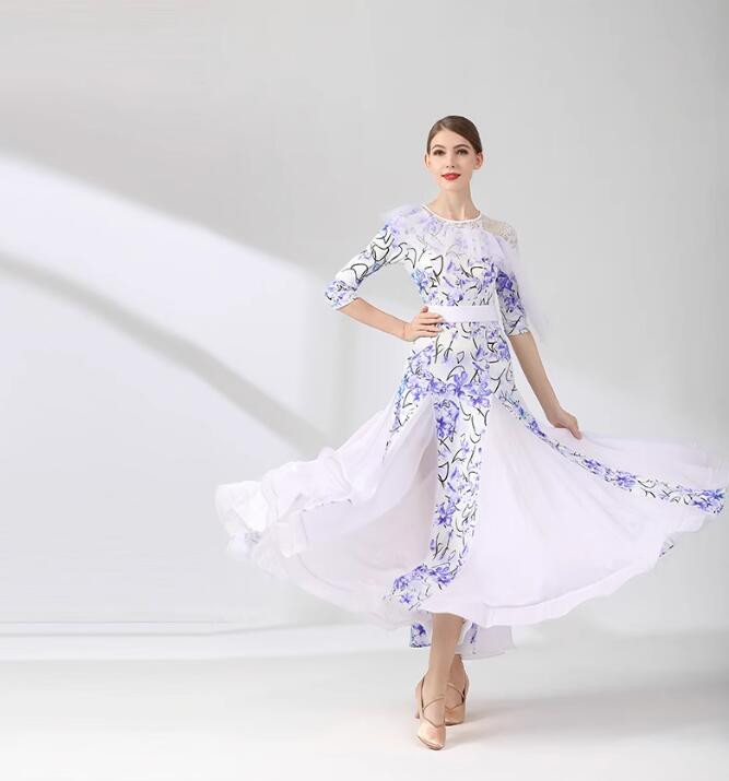 雅 ダンスウェア モダン ワルツ 社交ダンス衣装 モダンダンス 競技着 練習着 演出用 技デモ 舞台演出ロングドレス S M L XL XXL