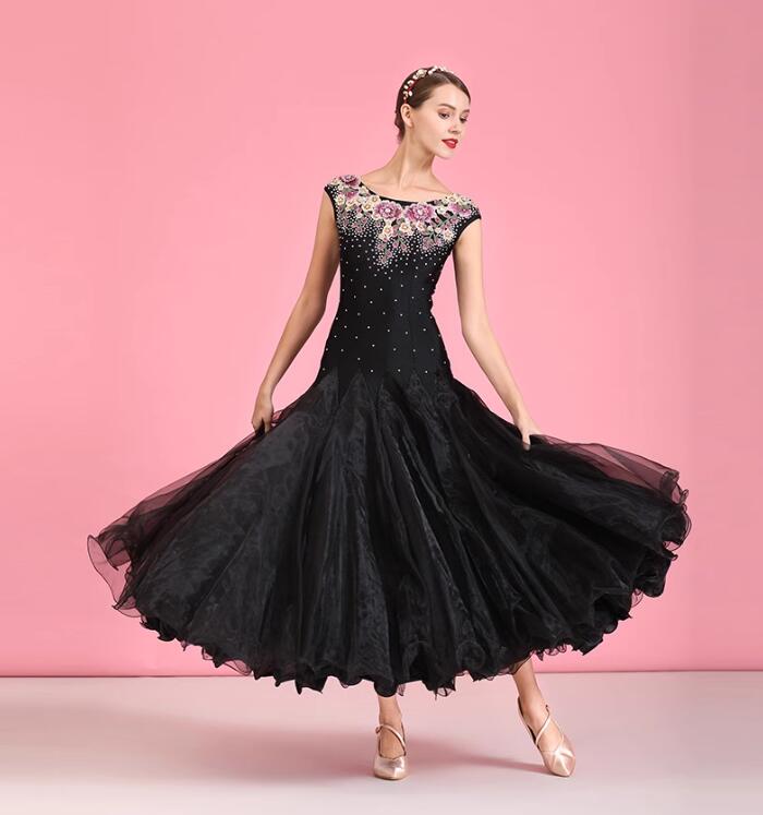 レス 競技着 練習着 演出用 技デモ タンゴ ワルツ きれいな刺繍 舞台 発表会 イベント 演奏会 優雅 ダンスウェア S M L XL XXL