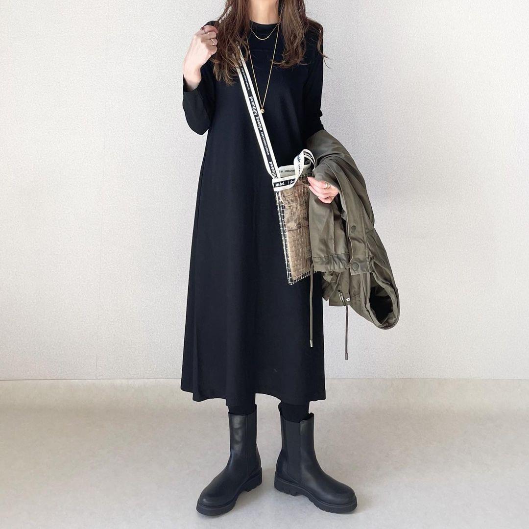 レディース ワンピース ラウンドネック ロングスリーブ ゆったり ロング丈 秋冬 普段着