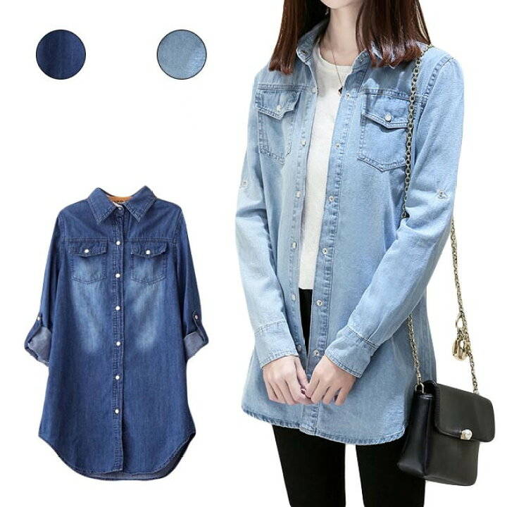 樂天商城 - 薄手 春 デニムシャツ デニムジャケット 無地 レディース 大きいサイズ カジュアル おしゃれ ゆったり シンプル オシャレ 長袖