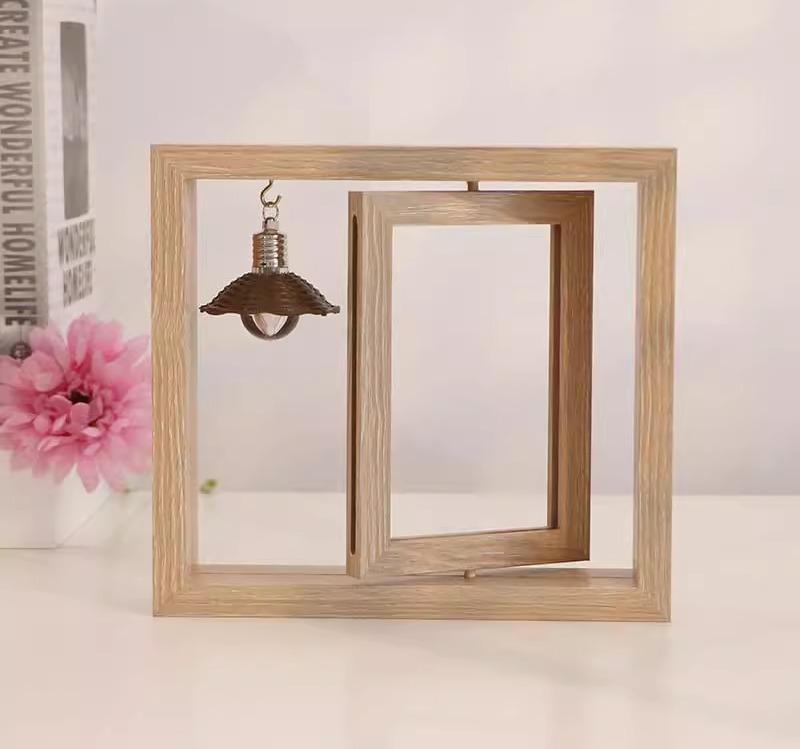 両面 子供 ミニチュアライト 横型 ハート 記念日 ペット お祝い 縦型 写真立て フォトスタンド ベージュ ブラウン 回転 家族写真