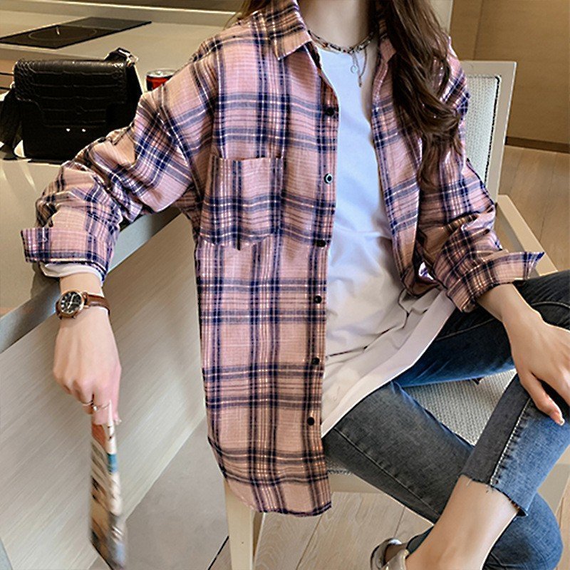 樂天商城 - チェック柄シャツ ブラウス きれいめ 40代 春夏 上品 vネックブラウス トップス 長袖 ブラウス カジュアル 韓国風 トップス 大き