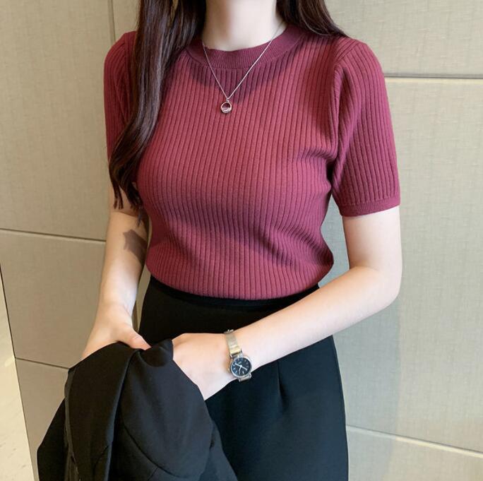 Other - サマーニット レディース トップス リブニット レディース tシャツ インナー 半袖 春夏 クルーネック リブ 伸縮性 シンプル 無地 オフィス カジュアル