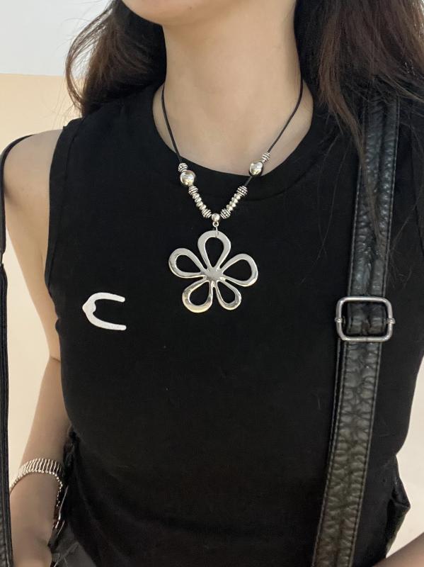 女性用 インパ シルバー アクセント レディース ペンダントトップ チャーム 大ぶり フラワー ネックレス アクセサリー キラキラ