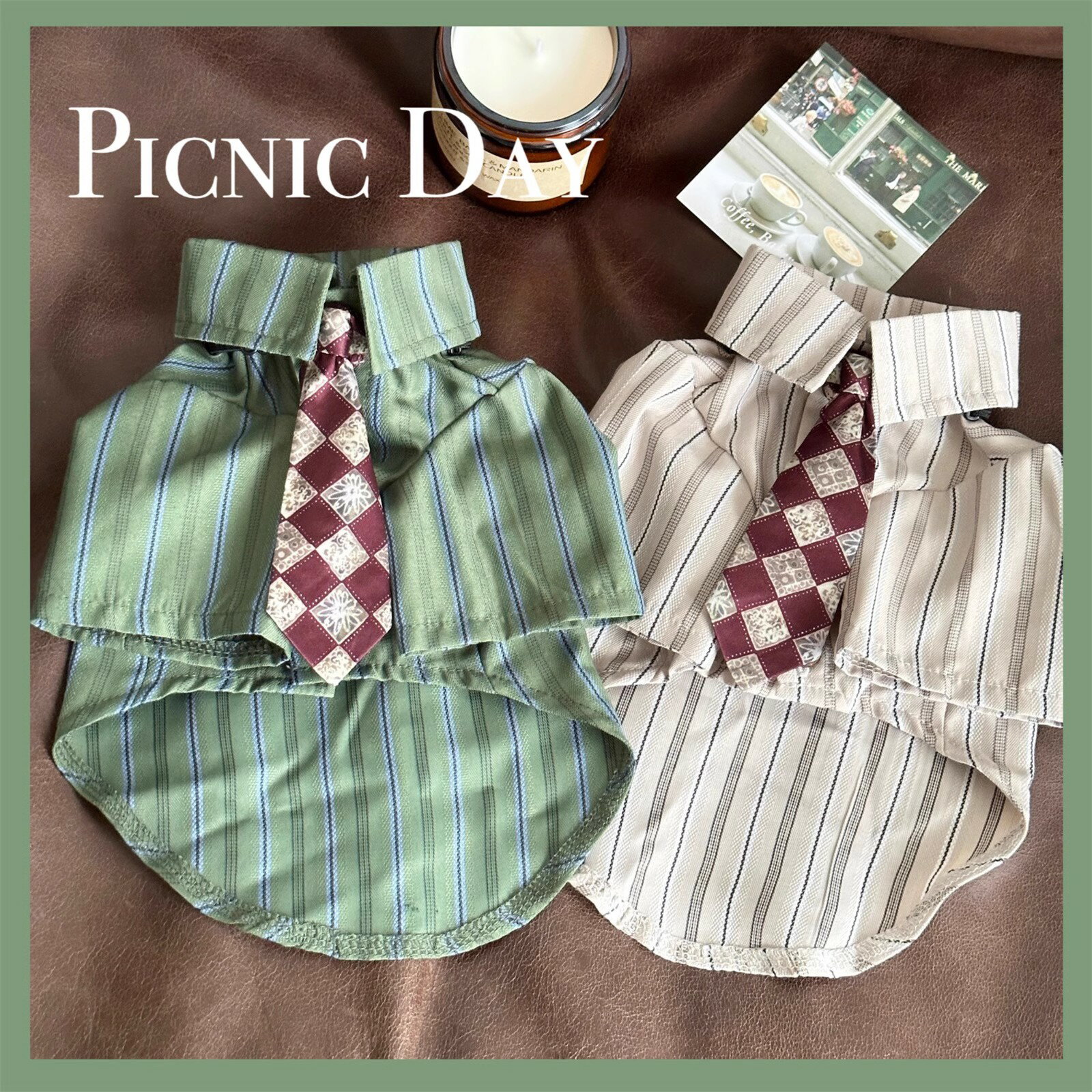 樂天商城 - 犬服 猫服 ペット服 春夏 可愛い ベージュ グリーン ストライプ柄 リネン コットン ドッグウェア ネクタイ 犬猫用 コスプレ お散歩 お出かけ服 結婚式 記念写真