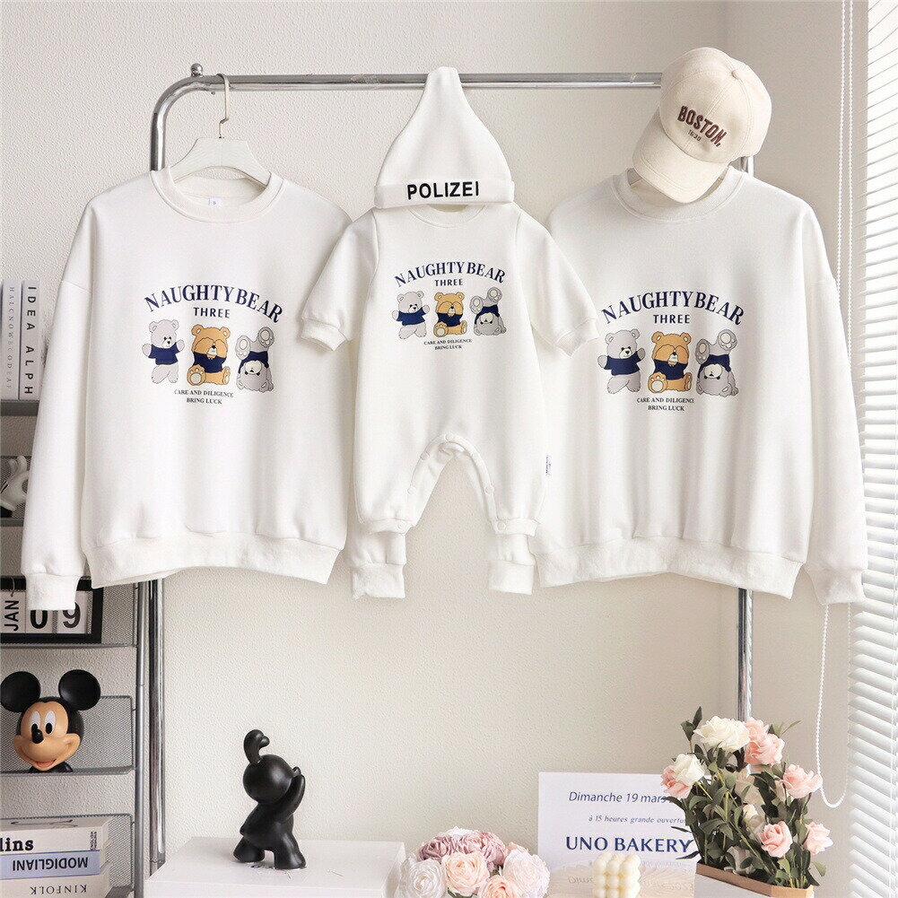 親子 ペアルック 赤ちゃん トレーナー クマ 可愛い 韓国風 親子 ペアルック 綿 親子ペアルック 秋 冬 トップス ゆったり ママ 親