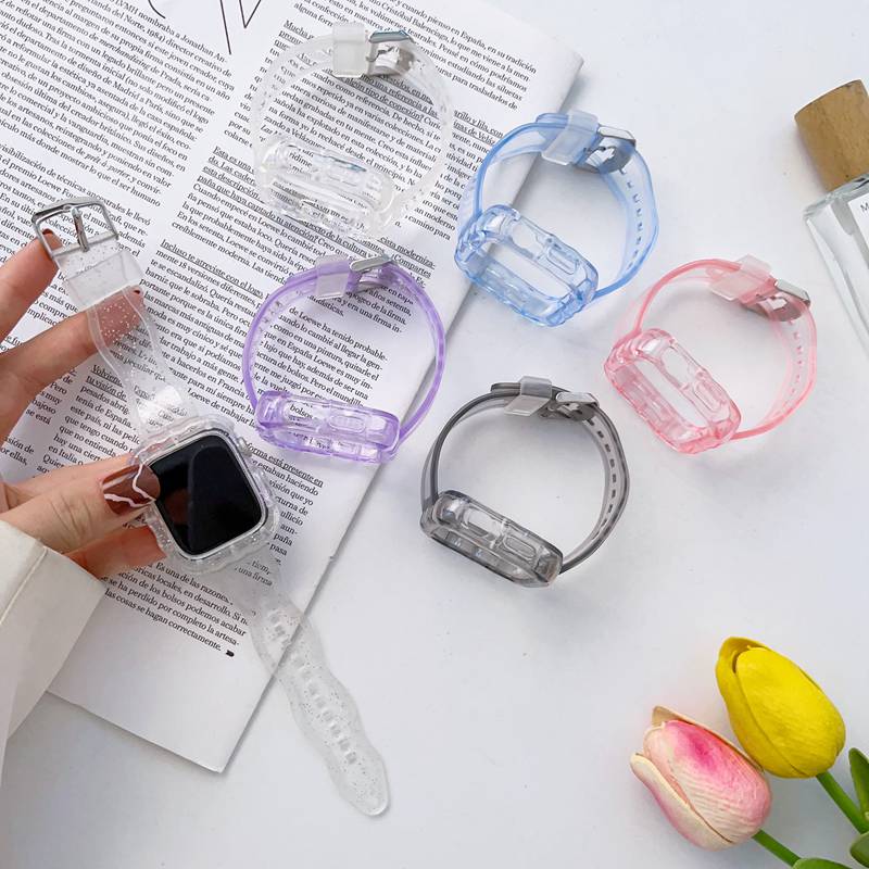 Watch Band, Belt - アップルウォッチバンド 一体型 クリア おしゃれ apple watch 保護ケース Apple watch series 9 8 7 6 5 4 3 2 1 se ベルト 中性