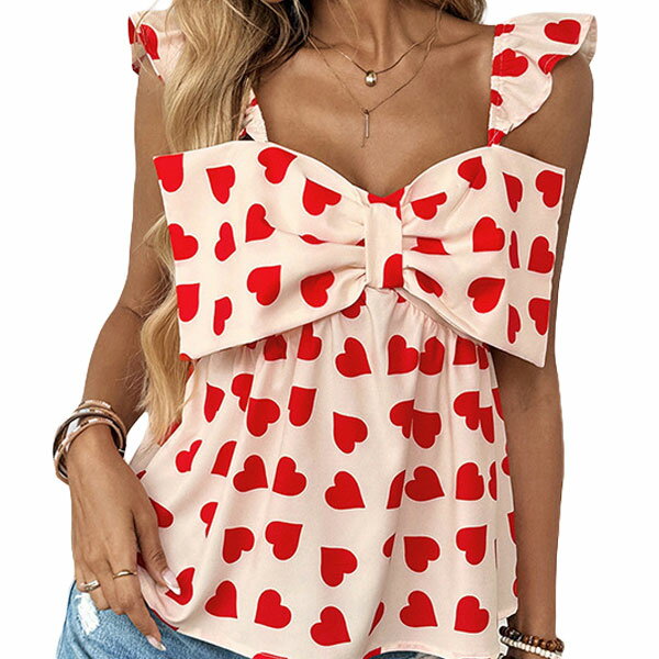 樂天商城 - タンクトップ レディース トップス ハーネスネック リボン ハート フレッシュ 涼しい 着用シーン 清涼感 薄手 部屋着 可愛い お洒落 夏の定番 夏の新作