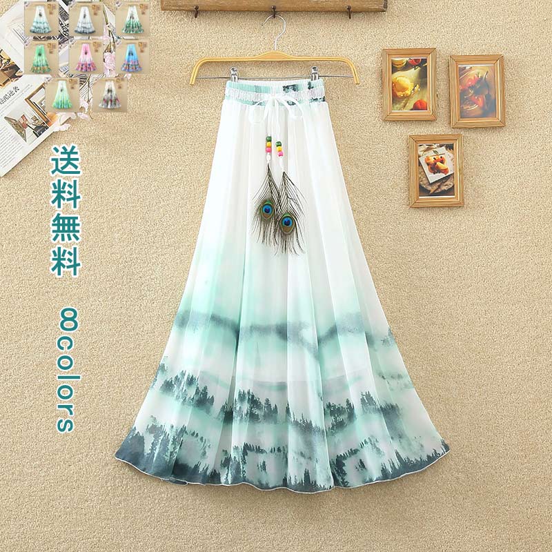 樂天商城 - シフォンスカート ロングスカート レディース スカート 夏 フレアスカート 花柄 大きいサイズ 体型カバー ゆったり ゴム Aライン フレア ボトムス カジュアル ハイウエスト 着回し 春夏 おしゃれ 送料無料