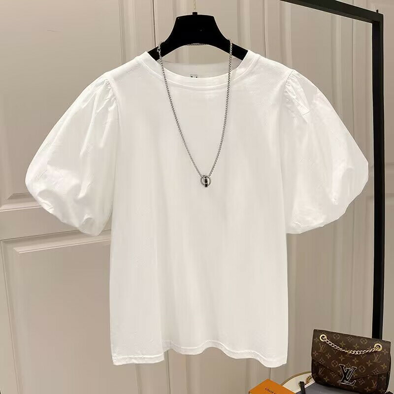 Other - パフスリーブtシャツ 半袖 tシャツ 女 白 無地 切り替え 異素材 可愛い おしゃれ 薄手 軽量 ファッション ゆったり 夏用 快適 女性用 肌着 体型カバー トップス 夏服ティーシャツ 送料無料