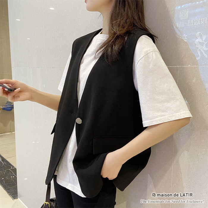 樂天商城 - フロントボタンでマニッシュかっこいいベスト　チョッキ　ジレ　重ね着　お洒落　かわいい　大人っぽい　クール　かっこいい　ポ