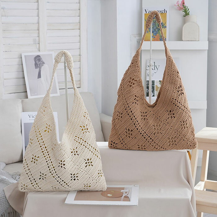 Tote Bag Type - 編みバッグ レディース トートバッグ 大容量 編み込み バッグ 夏バッグ サマーバッグ メッシュバッグ かごバッグ 肩掛け 鞄 カバン かばん ナチュラル お出かけ かわいい 浴衣 旅行 海 軽量 軽い お花見 人気 春 夏
