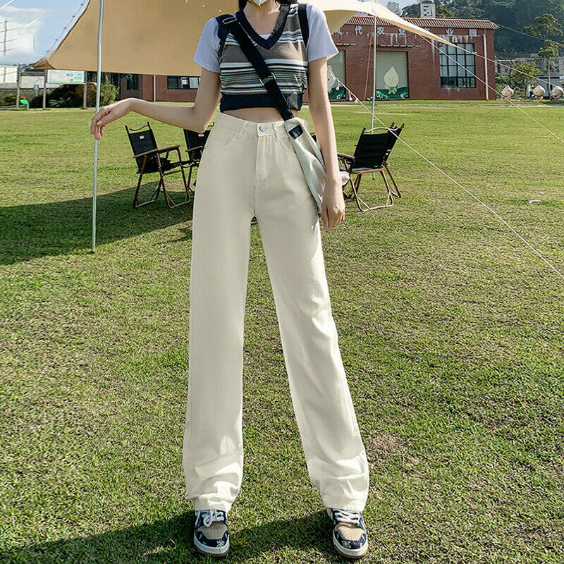 Rakuten - カジュアルレトロなハイウエストストレートパンツモップパンツ女性春夏ゆったりワイドパンツ