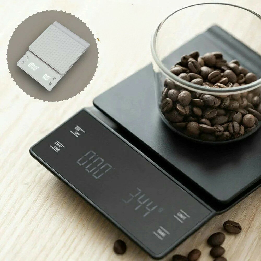 キッチンスケール 0.1g 3kg タイマー機能付き コーヒースケール デジタルスケール 0.1g単位 おしゃれ はかり ドリップスケール
