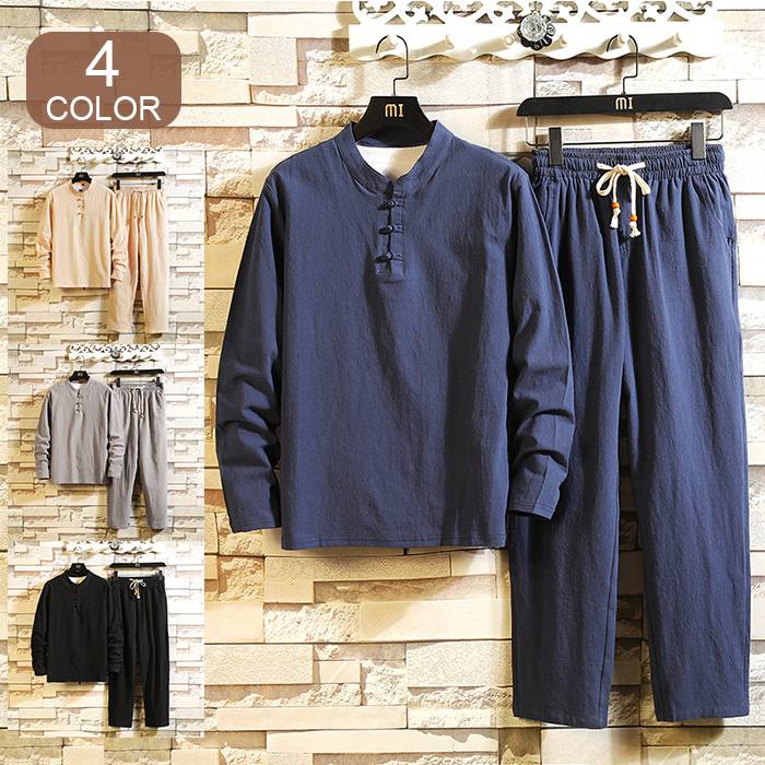 セットアップ メンズ ジャージ 春秋 薄手 リネンセットアップ ゆったり 上下セット スウェット 綿麻 長..