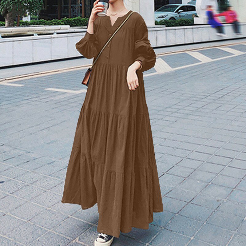 Other - ワンピース 春 長袖ワンピース フレアワンピース Aラインワンピース ロングワンピース ギャザー ティアードワンピース 体型カバ