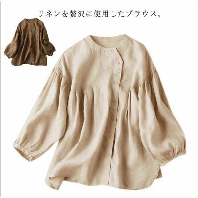 リネンブラウス リネンシャツ シャツ 麻 天然素材 レディース 長袖 トップス チュニック ミセス ファッション 30代 40代 50代