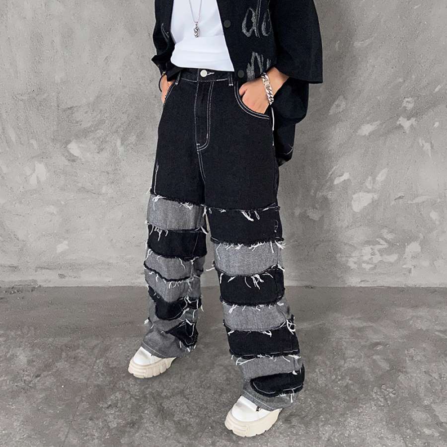 デニム ワイド クラッシュ ジーパン Gパン ダメージ 韓国 高校生 中学生 10代 20代 ファッション 10563
