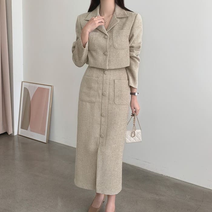 セットアップ レディース ショート テーラード ジャケット タイトスカート 2点セット 春秋 長袖 ツーピース きれいめ カジュアル