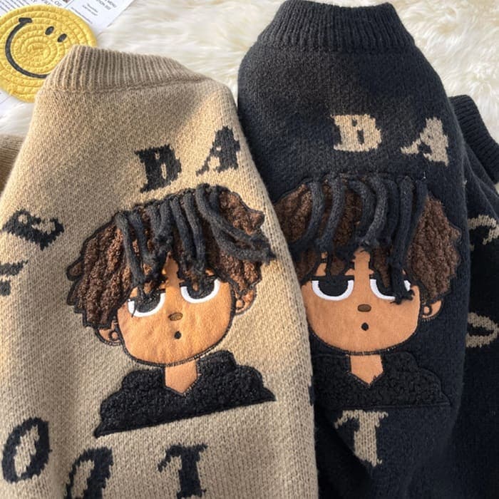 Rakuten - ロゴ 刺繍ニット メンズ 春秋冬 長袖 トップス 韓国 原宿 ストリート 高校生 中学生 通学 通勤 10代 20代 ファッション オシャ