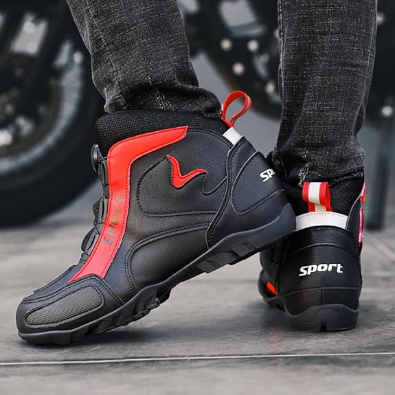 バイクシューズ メンズ オートバイ靴 プロテクトシューズ ダイヤル式 ライディングスニーカー ライディングブーツ レーシングシ