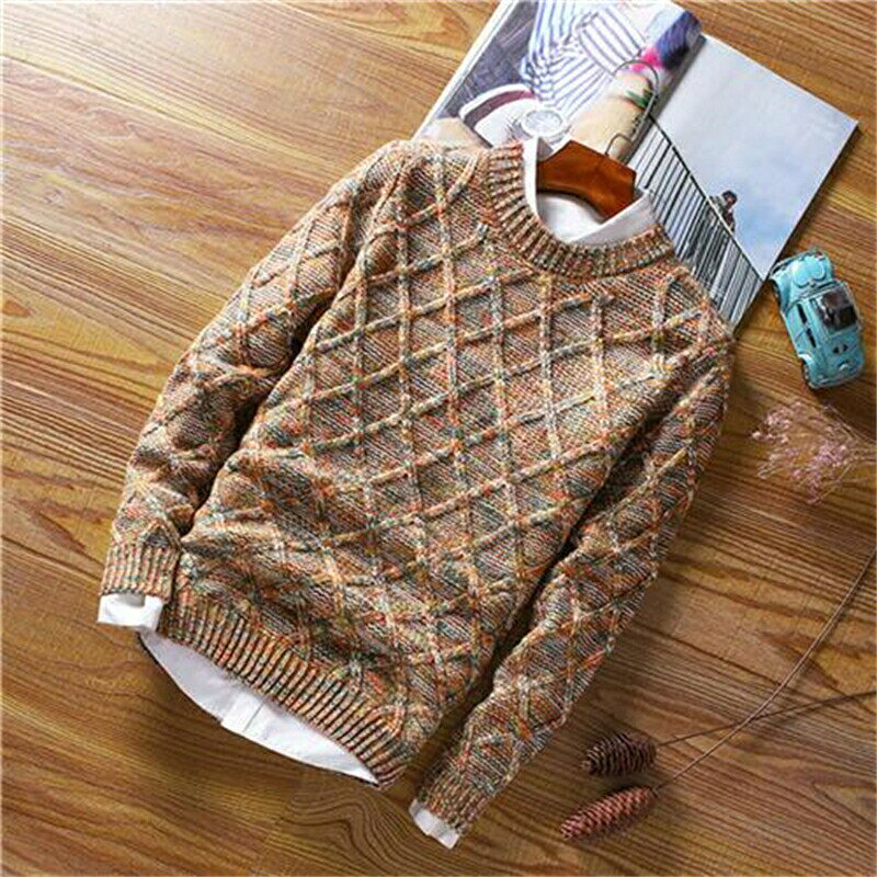 ニットセーター 体型カバー 丸首 長袖 メンズファション 個性的 長袖セーターセーター メンズ 新作 秋冬 クルーネック ノルディ