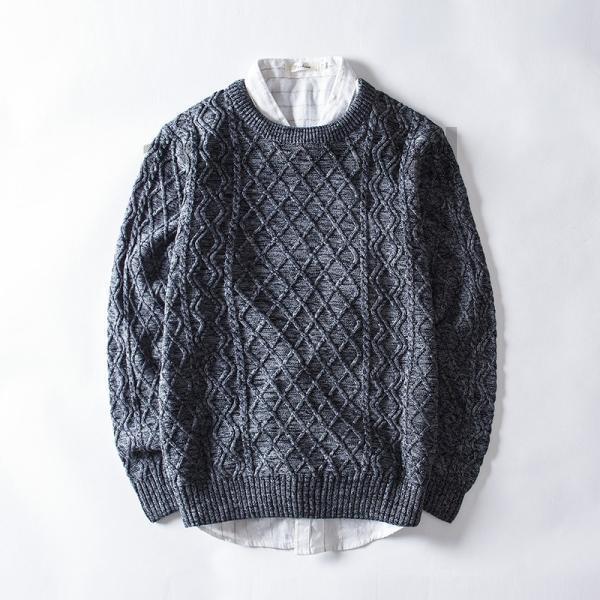 ニット メンズ セーター ニット メンズ 無地 ケーブル編み クルーネック スリム カジュアル 4色