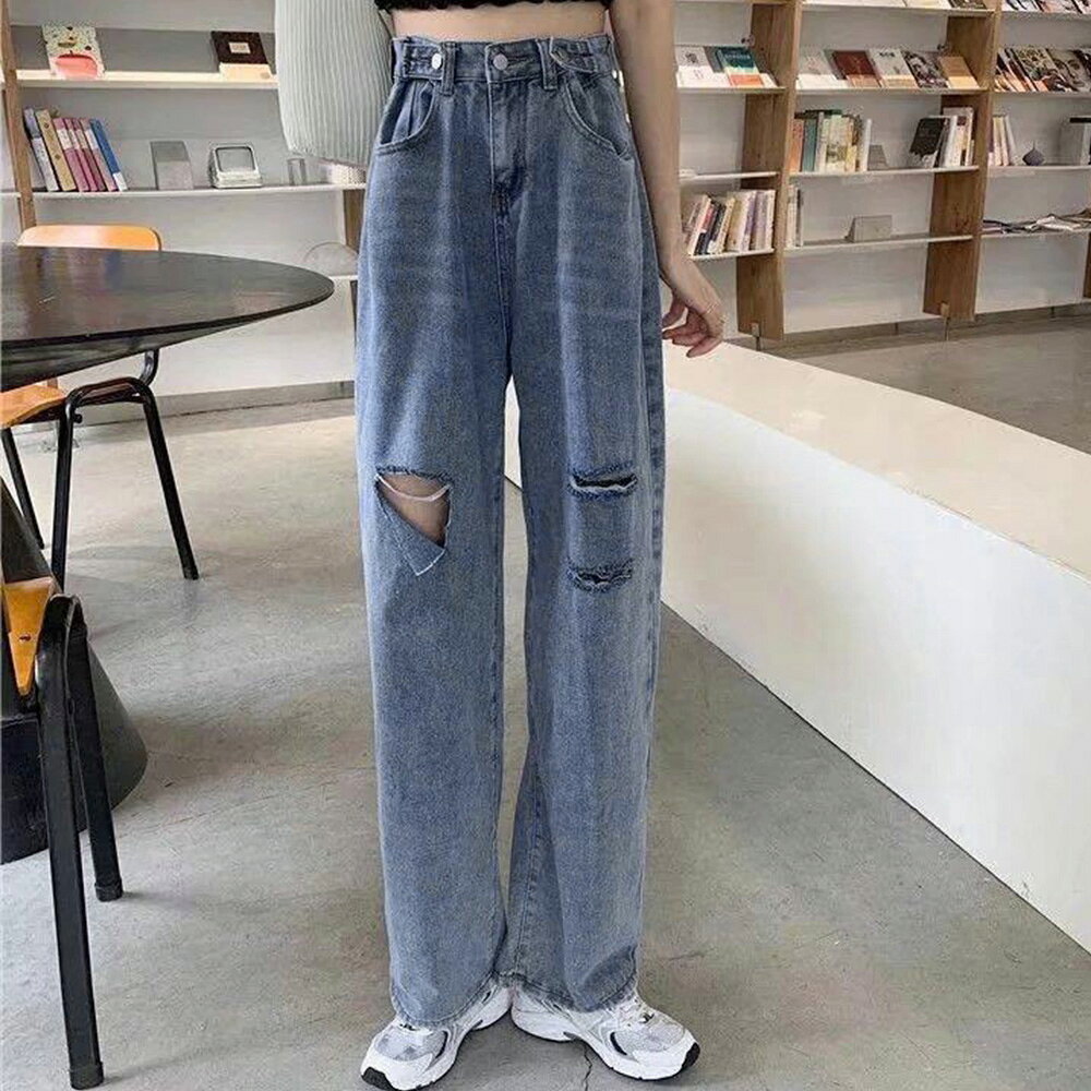 樂天商城 - レト ジーンズ ゆったり ストレートパンツ レディース ハイウエスト美脚 デニムパンツ ダメージ