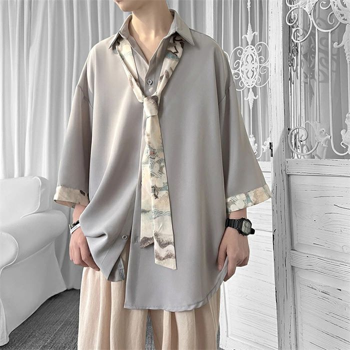夏服 メンズ シャツ 七分袖シャツ ネクタイ付...の紹介画像2