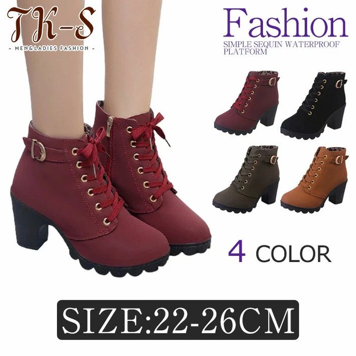 ショートブーツ ブーツ レディース 22~26cm大きいサイズ 歩きやすい フェイクレザー 編み上げブーツ レースアップ ワークブーツ