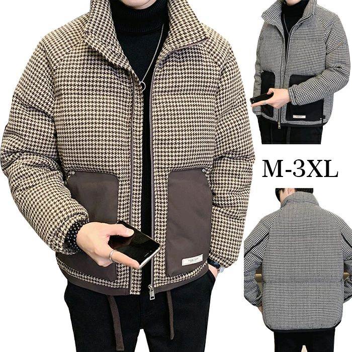【送料無料】ダウンジャケット　メンズ　千鳥柄　ダウン　メンズダウンジャケット...