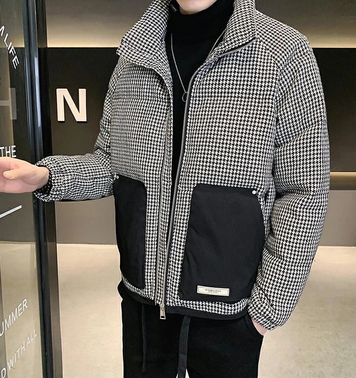 【送料無料】ダウンジャケット　メンズ　千鳥柄　ダウン　メンズダウンジャケット　暖かい　アウター　あったか　軽量　おしゃれ