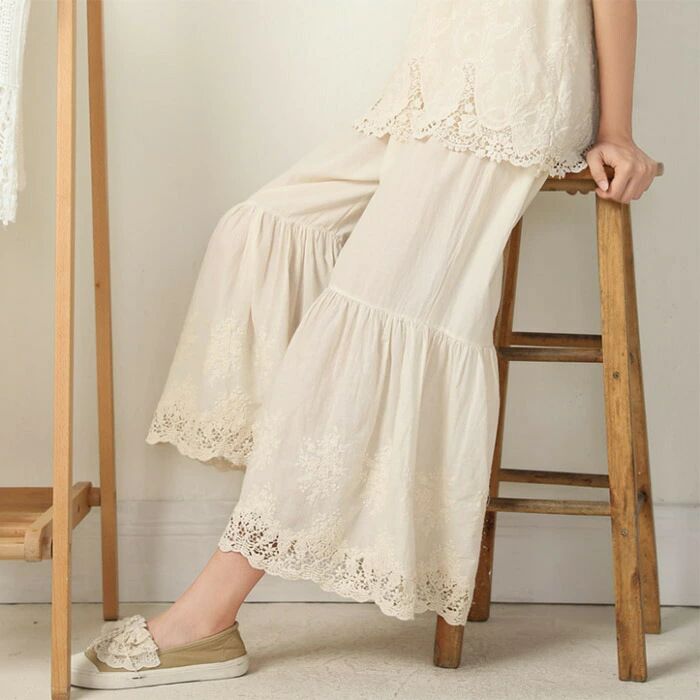 ぺチパンツ レディース ペチコート レース ロング パンツ フレアパンツ 春 夏 スカラップ 綿100 コットン 重ね着 無地 大人 2