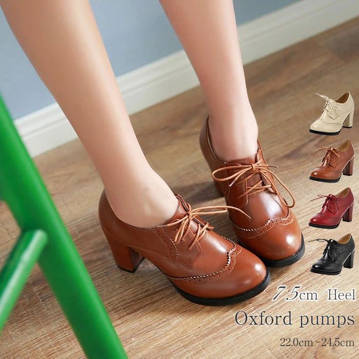 オックスフォードシューズ レディース 靴 シューズ パンプス チャンキーヒール 太ヒール オックスフォード ウィングチップ レー