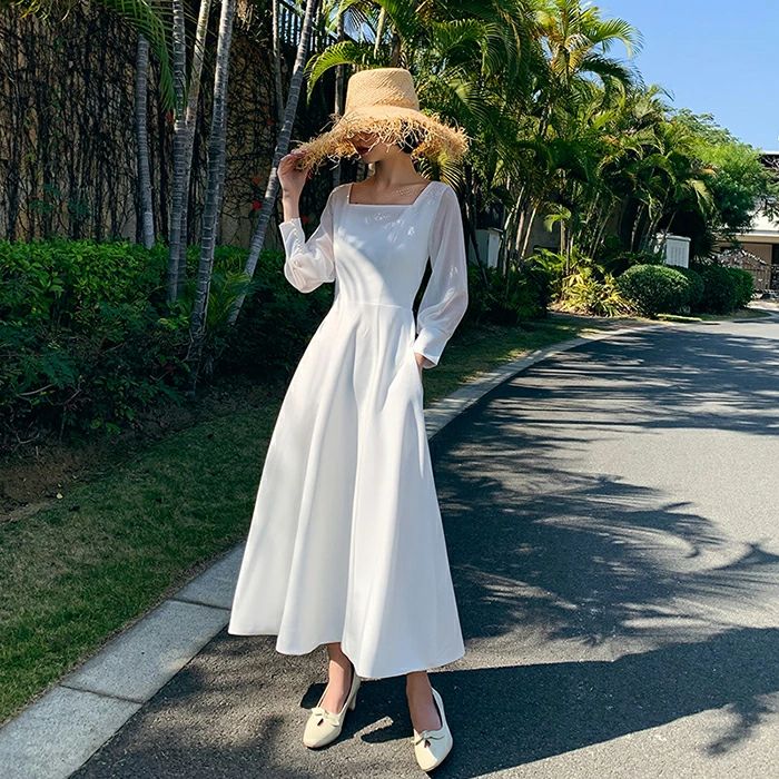 ダル お呼ばれ 結婚式 エンパイア ワンピース 披露宴 海外挙式 前撮り 大きいサイズ 白 XXS XS S M L XL XXL XXXL