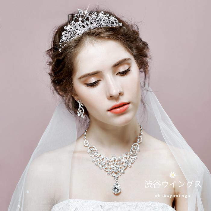 ティアラ ネックレス ピアス イヤリング 3点セット 髪飾り 花嫁 パーティー 結婚式 アクセサリー 二次会 イベント 発表会 披露宴