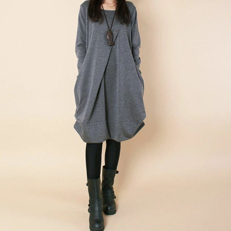 ワンピース 膝丈 春 チュニック ワンピース 40代 50代 コクーンワンピース 大人 大きいサイズ ロング aライン 黒 無地 ゆったり