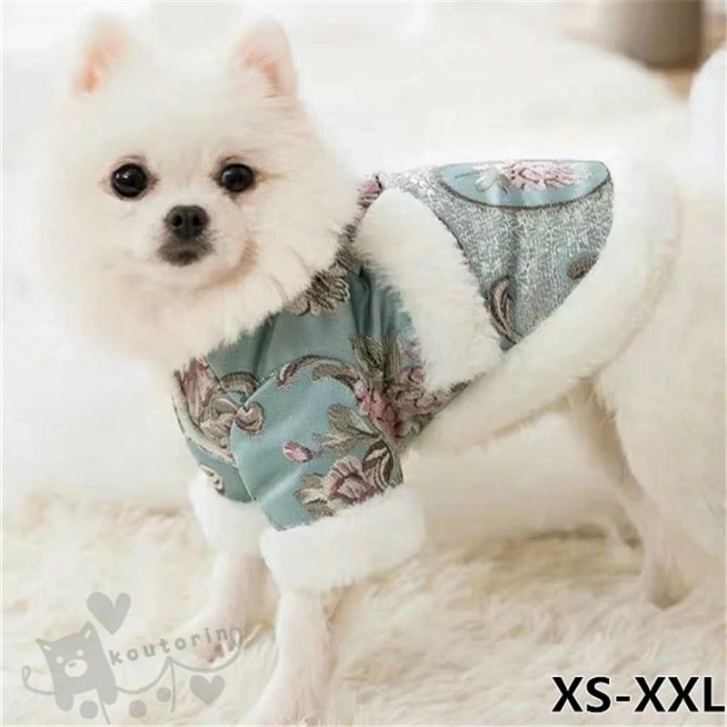 犬服 冬 唐装 犬衣装 唐スーツ 猫 犬衣装 刺繍 チャイナドレス コート 新年ペット ペット服 もこもこ かわいい 暖か 防寒 お散歩