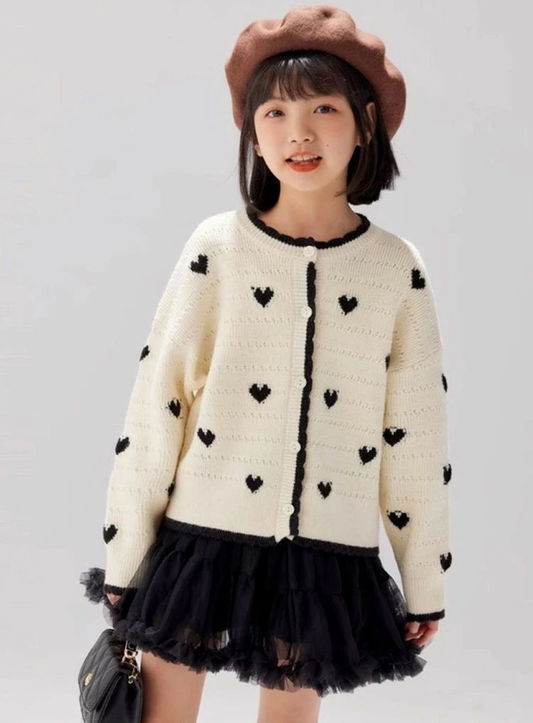 家 韓国 刺繍 ベージュ ジャケット セーター ニット ペアルック 親子 前開き コート 冬 セーター 親子 リングコーデ 親子コーデ 3