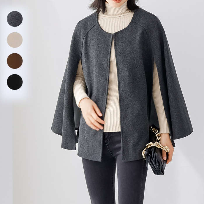 ケープジャケ チェスター 無地 レディース コート ポンチョ トレンチコート ケープ コート アウター 秋冬 マント ポンチョコート(4)