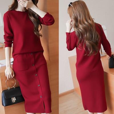 50代 40代 30代 20代 秋冬 ブラック ワインレッド ブラウン 普段着 通勤 オフィス ミディ丈 ひざ丈 ニ..