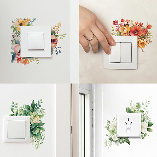 電気スイッチ コンセント周り ヨーロピアンローズ 薔薇 バラ リーフ ボタニカル 植物 グリーン シールステッカー インテリア 壁デコ DIY