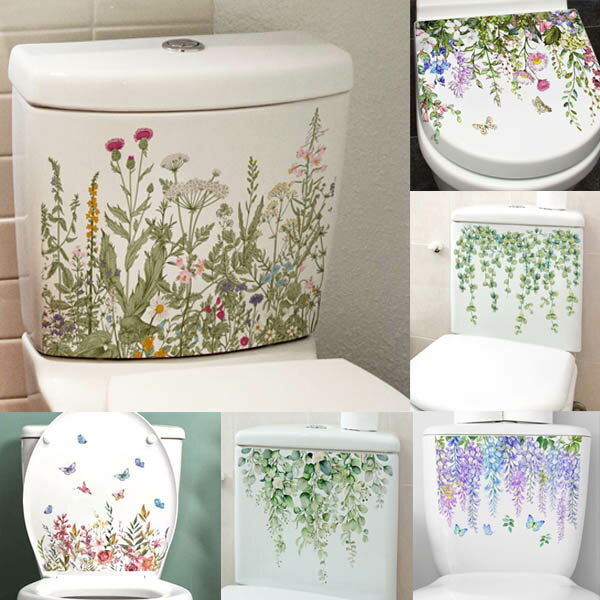 トイレ用 便器のふた ボタニカル ビンテージフラワー 薔薇 藤 ガーデン 水回り ミニステッカー ウォー..