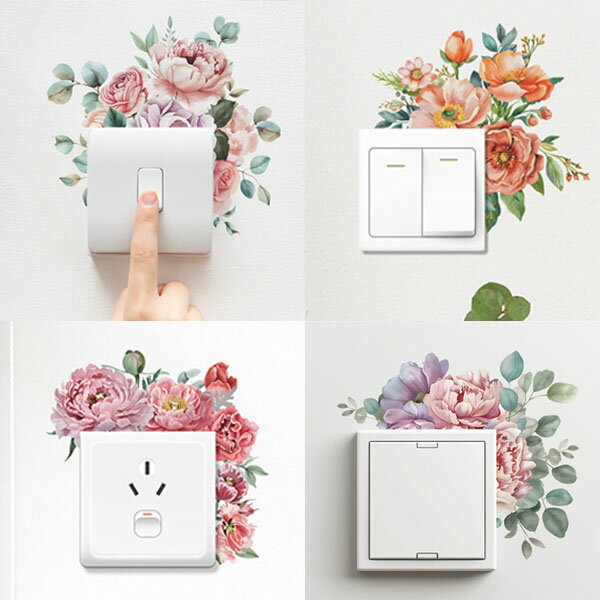 電気スイッチ コンセント周り ヨーロピアンローズ 薔薇 牡丹 ピオニー シャクヤク シールステッカー イ..